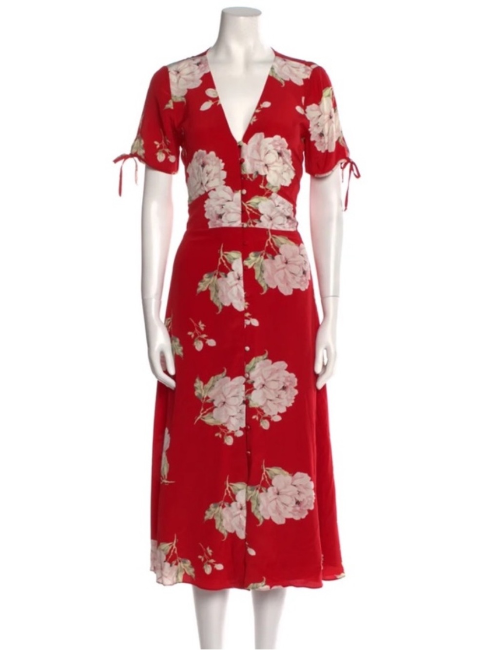 Intermix Red Floral Silk Midi Dress